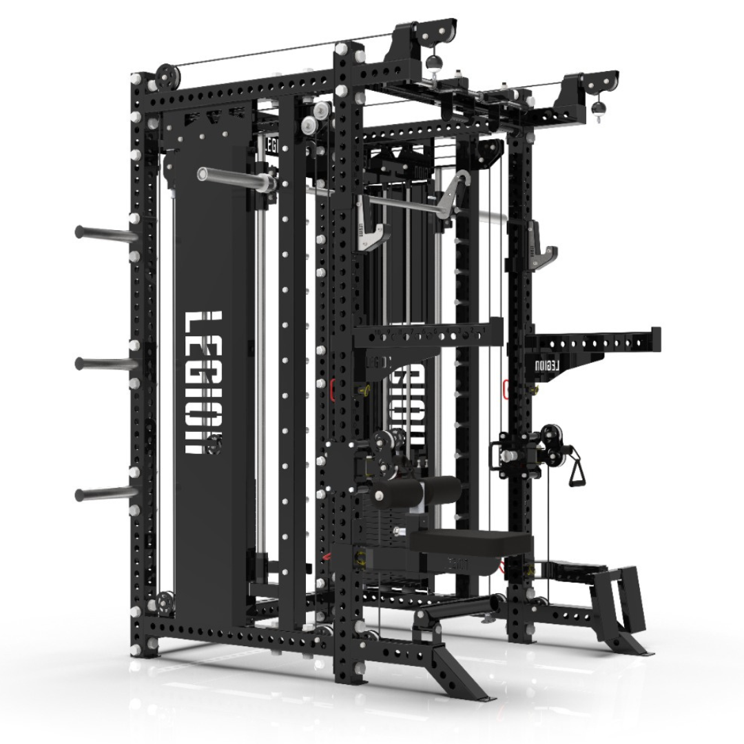 Legion V3 Pro Gym Bundle - V3 Multi Gym Rack, 150kg Bumper Plate Set, FID Bench & 3 Tier Dumbbell Rack (8 pairs 5kg-30kg)