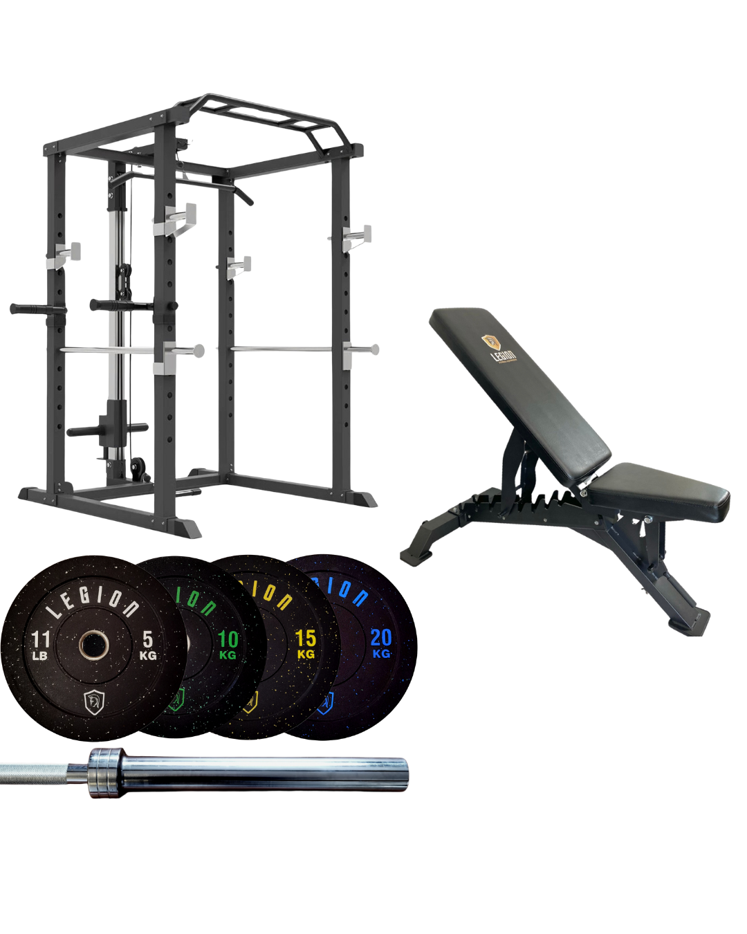 V1 Silver Ultimate Home Gym Bundle - V1 Multi Gym Rack, 100kg Bumper Plate Set & Bench