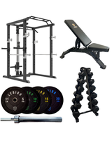 V1 Gold Ultimate Home Gym Bundle - V1 Multi Gym Rack, 100kg Bumper Plate Set, Bench & 6 Tower Dumbbell Rack 5kg-20kg