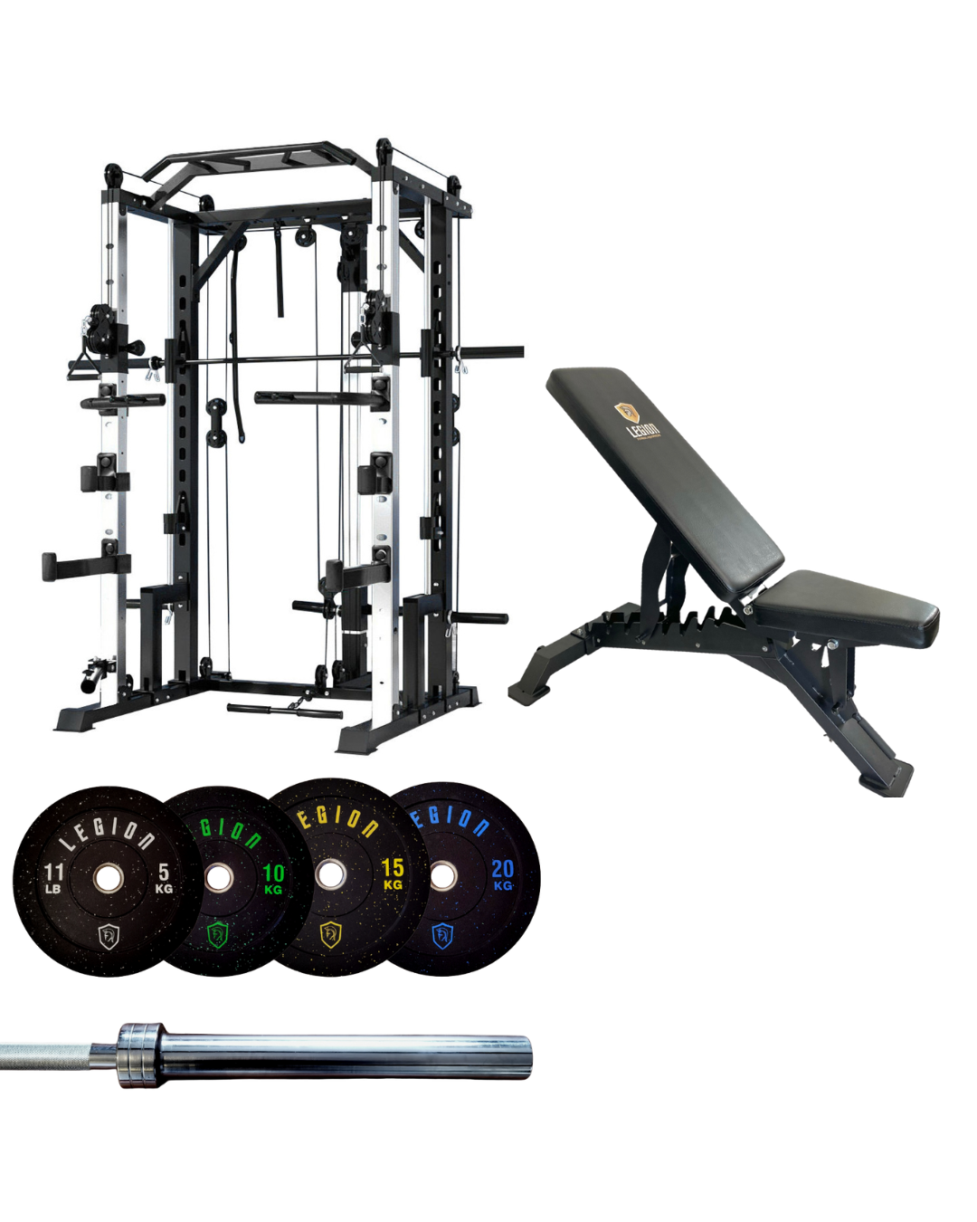 V2 Silver Ultimate Home Gym Bundle - V2 Multi Gym Rack, 100kg Bumper Plate Set & Bench